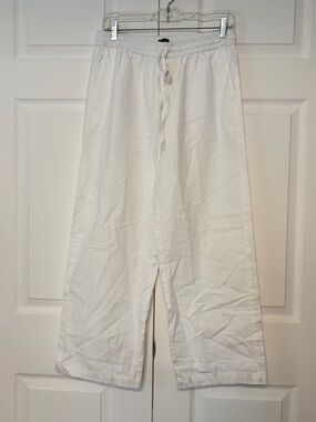 J.Crew White Linen Cotton Pull-On Wide Leg Pants 8P NWT